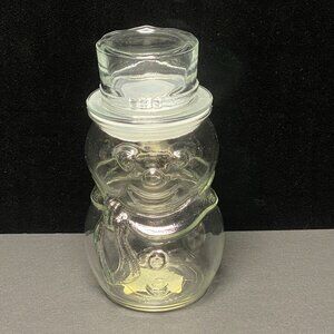 Glass Snowman-Shaped Jar With Airtight Lid Christmas Decor Goodies Libbey